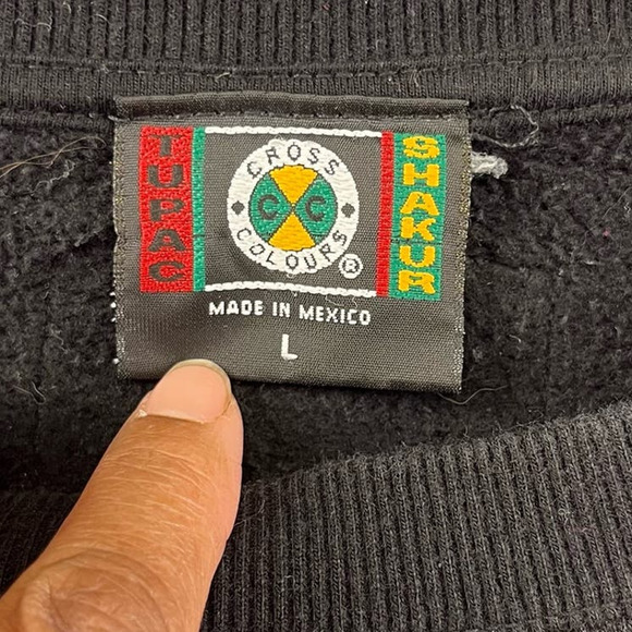 Vintage Cross Colors x Tupac 90's Hip Hop Black Crewneck Sweatshirt Large - Picture 10 of 11